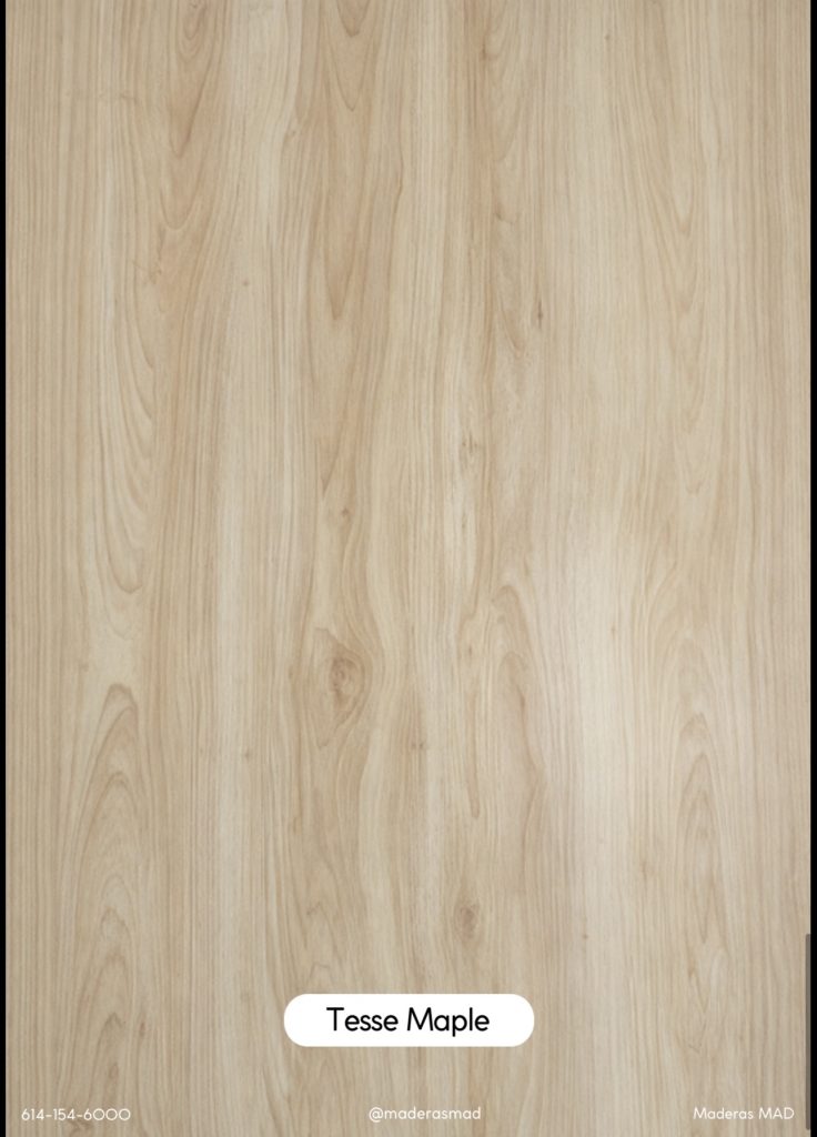 SYNCRO WOODS TESSE MAPLE Melamina sincronizada en MDF Espesor: 15 mm Densidad: 680 kg/m³ Adhesivo: CARB P2
